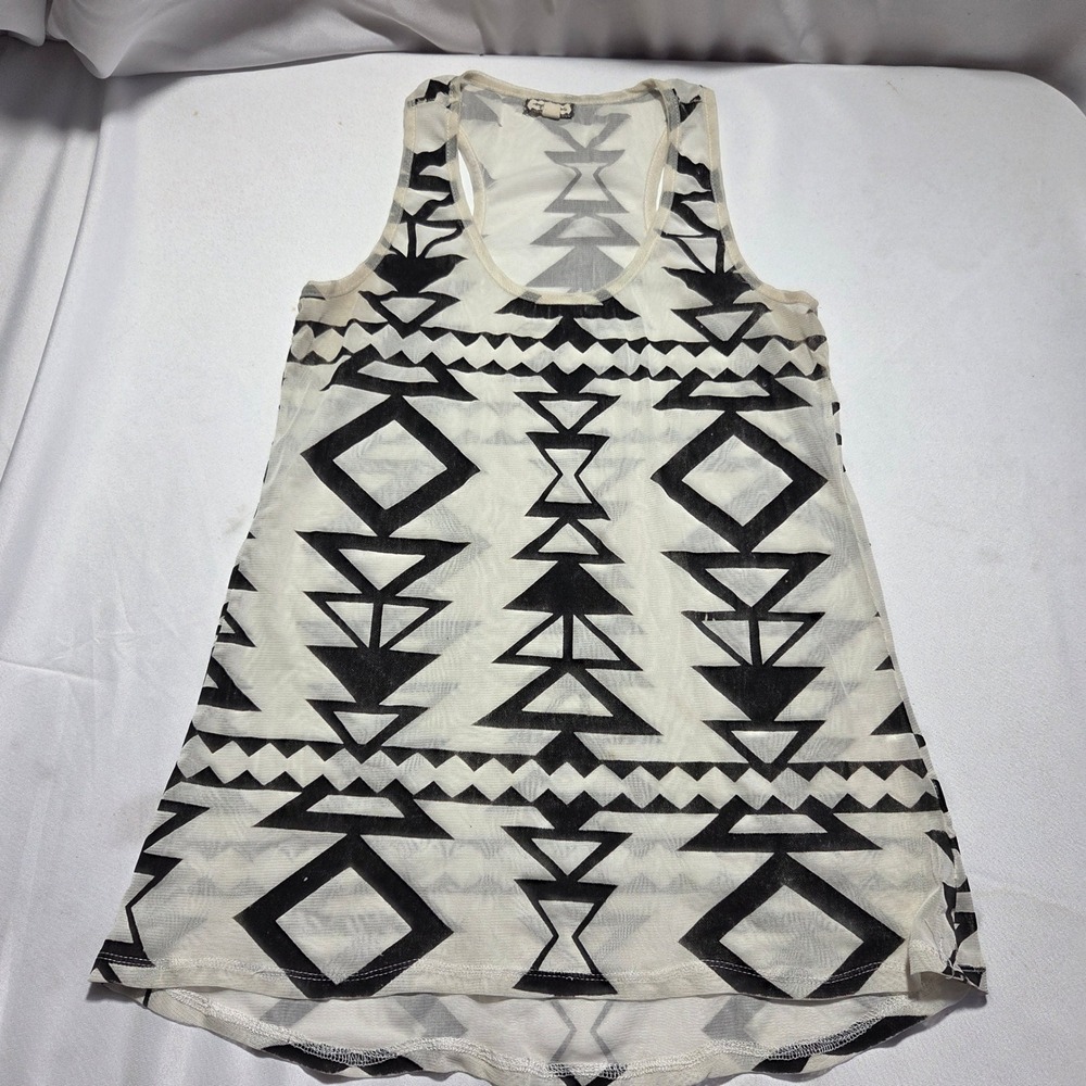 Eyeshadow Womens Small Black White‎ Tribal Geometric Mesh Racerback Tank Top